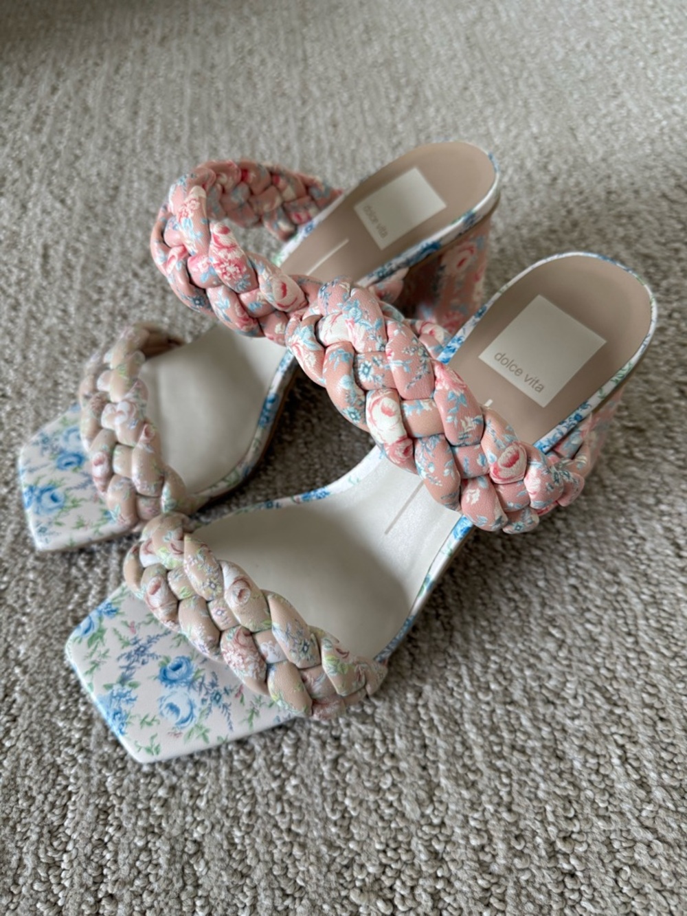 Dolce Vita Pink Floral Braided Block Heel Sandals - Picture 2 of 3